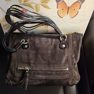 Vintage kate spade brown suede W/ patent leather trim shoulder handbag